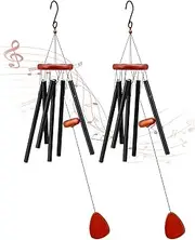 2 Pack Sympathy Wind Chimes, 32 Inch Memorial Wind Chimes Outdoor Windbells Black Aluminum with 6 Tubes Deep Toned Windchime with Wooden Pendant Outdoor Decor for Patio Porch Garden