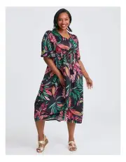 [Taking Shape] Natural Abstract Palm Dress in Print