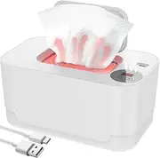 Baby Wipe Warmer with LED Light, 40-55°C Adjustable Baby Wipe Warmer Dispenser, USB Powered Wet Wipes Warmer for Baby Nursery (White)