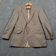 Vintage Chaps Ralph Lauren Blazer Mens 44 T Brown Beige Houndstooth Silk Wool