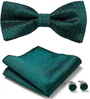 [Generic] Mens Self Tie Bow Tie and Lapel Pin Set Bowtie and Pocket Square Cufflinks for Wedding