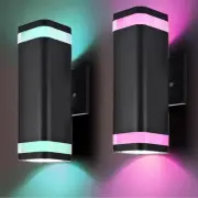 Smart RGB Outdoor Wall Lights - 2 Pack Dusk to Dawn Porch Lights, Cylinder Up...