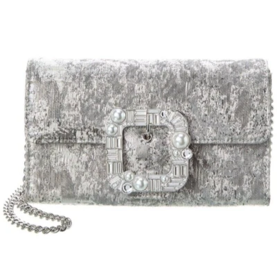 kate spade- Bridal Buckle- Lurex Crossbody/Clutch- Pale Gold (silver)- NIP- $298