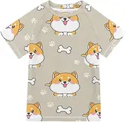 [ODAWA] Kids Swim Shirt Cute Dogs Poses Expressions Boys Short Sleeve Rash Guard Swim Top Rash Guard Shirts for Boys and Girls