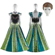 Women's Princess Anna Dress Costume Halloween Christmas Cosplay Fancy Dress Coronation Z Only wigs One-size-fits-all