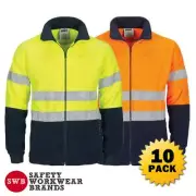 10 x DNC Workwear Mens Hi Vis 2Tone Full Zip Polar Fleece Jacket Reflective 3830