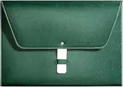 Yufocusqc PU Leather A4 File Folder Large Document Holder Waterproof Envelope Folder Case with Handmade Closure (Green)
