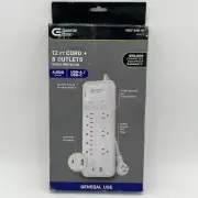 NEW!! CE 12 ft. Braided Cord 8-Outlet Surge Protector USB - USB-C