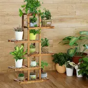 Fin Xxl Carbonized Wood Plant Stand 11 Pots Bonsai Display Shelf Flower Rack Corner
