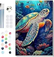 Bowetile Framed Paint by Numbers Sea Turtle for Adults Beginners, Adults' Paint-by-Number Kits, Easy Adult Paint by Number Kits on Canvas, Acrylic Animals Number Painting for Home Decor, 8x12in