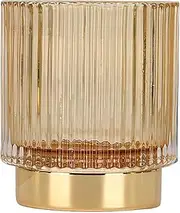 DASITON Makeup Brush Holder Organizer,Crystal Cosmetic Makeup Brush Glass Brushes Storage Holder,Vintage Makeup Brush Cup Pen Pencil Holder Striped Vase(Coffee S)