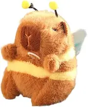 Capybara Plush Keychain, Bee Plush Toy, Soft Stuffed Animal, Vibrating Wing Feature, 5.91 Inch Mini Size, Cute Companion for Car, Sofa, Bedroom, Gift Decoration