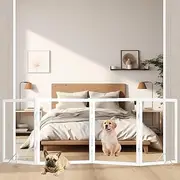 DEARBB Clear Acrylic Pet Gate244cm W x 61cm H Wooden Foldable Free Standing Dog Gate for Puppy Cat Rabbit, Transparent Interior Safety Barrier, Easy to Assemble Wide Pet Gate, 4-Panel