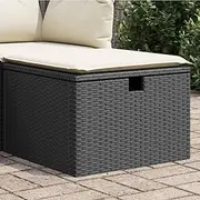 Black Poly Rattan Garden Stool with Cushion and Storage 55x55x37 cm - Outdoor Patio Seating Ottoman, Durable & Weather-Resistant, Robust Steel Frame