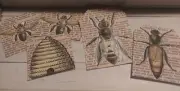 5 vintage style bee tag embellishments Junk Journal Scrapbooking Ephemera