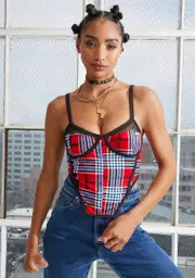 Lustful Calls Plaid Bustier Top
