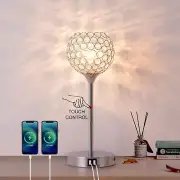 Crystal Touch Control Table Lamp, 3-Way Dimmable Modern Bedside Lamp with 2 U...
