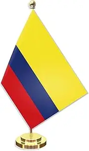 Colombia Desk Small Flag Set,5×8 Inch Mini Colombians Desktop Banner,12" Metal Solid Pole Decor,Tiny Digital Printed Polyester Banner With Golden Base