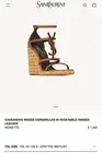 Saint Laurent Cassandra Wedge Espadrilles Size em39/9 Brown Beige Noisette