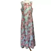Aidan Mattox teal multi long dress, boatneck jacquared A-line, 16, NWT, formal