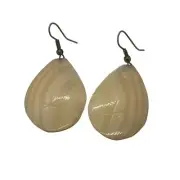 Hand carved handmade shell earrings Teardrop shiny Cream