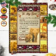 Personalized To My Son Elephant Blanket, Custom Name Blanket, Message Blanket,
