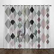Exquisite Kids Blackout Curtains Geometric Colorful Animal Deer 110x102 Inch Bedroom Eyelet Thermal Insulated Room Darkening Printed Curtains for Nursery,Set of 2 Panels