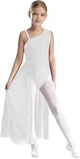 [Loodgao] Lyrical Dance Dress for Girls Sparkly Rhinestones One Shoulder Strap Sleeveless Ballet Leotard with Skirt