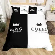Loussiesd Crown Queen and King Comforter Cover His and Hers Matching Couple Bedding Set Lover Romantic Valentine's Day Presents Duvet Cover Black and White Bedding & Linen Bedclothes Super King