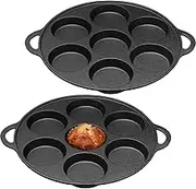 Tioncy 2 Pcs Cast Iron Biscuit Pan Cast Iron Muffin Seasoned Mini Cake Scone Donut Pie Pan for Baking, Egg, Corn Bread, Cupcakes & Dessert(Round Style)