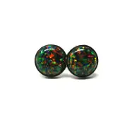 8mm Simulated Black Opal Titanium Hypoallergenic Stud Earrings