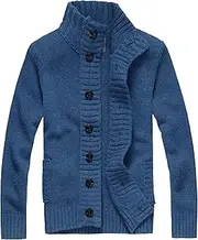 [Generic] Men's High Neck Button Knit Cardigan Long Sleeve Stand Collar Cardigan Sweaters Button Cable Knitted Sweater for Men