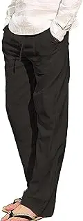 [Generic] Men's Loose Linen Pajamas Pants Casual Lightweight Elastic Waist Yoga Pant Relaxed Open Button Mens Beach Trousers, Grey 2, Large