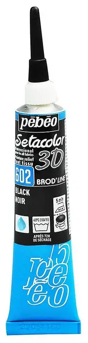 Pebeo Setacolor 3D Brod'Line Effect Fabric Paint 20ml, 602 Black