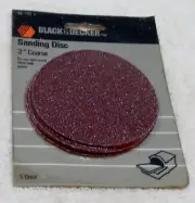 BLACK & DECKER 3" SANDING DISCS COARSE- 5 DISCS - PACKAGE SHOWS STORAGE WEAR