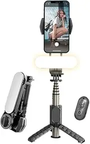 Gimbal Stabilizer for Smartphone, 4-in-1 Expandable Selfie Stick with LED Light, 360° Auto Rotation, Bluetooth Remote, 6-Step Telescopic Tripod, Desk Gimbal Mode