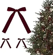 12/24 Pcs Burgundy Velvet Bows for Christmas Tree,Red Velvet Bows for Christmas Tree Decorations Wreath Garland Velvet Bows with Twist Tie for Home Decor (24pcs,Wine Red A)