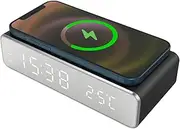 TECHMADE Digital Alarm Clock Wireless Charging Alarm Clock with Timer LED Display Adjustable Night Light Charging for iPhone, Samsung, Huawei and Others (Black)