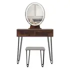 Levede Dressing Table With Led Light Strip Brown Modern Vanity For Bedroom Or Ma