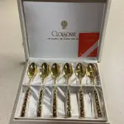 Vintage Cloisonne Enamel Gold Plated Spoon Set HINODE JAPAN New In Box