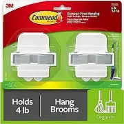 Broom and Mop Grippers, 2-Grippers, 4-Strips, Organize Damage 2 Broom Grippers