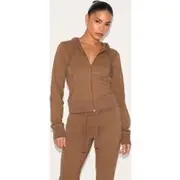 Petite Mushroom Zip Up Fitted Track Top, Mushroom
