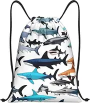 [WURTON] Sharks Pattern Print Drawstring Sport Bags Pull String Bag For All Occasions Gym Sack,Sports,Travelling