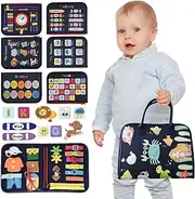 Necomi Montessori Busy Board Toys-Zippered Detachable 5-Page Children's Enlightenment Busy Book,Sensory Toys Suitable for Children Aged 2, 3, 4,Quiet Books, Early Education, Travel Toys(Black)