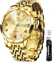OLEVS Watches for Men Gold Stainless Steel Analog Quartz Diamond Business Luxury Dress Waterproof Luminous Date Casual Mens Wrist Watches
