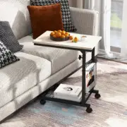 Costway C-shape Sofa Side Table with Storage Basket for Living Room-Natural