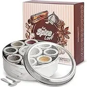 KSJONE Large Spice Container Masala Dabba With 9 Compartments, Masala Box, Spice Container Box, Stainless Steel Spice Box Indian Masala Dabba with Transparent Lid