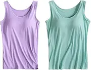 [Generic] 2PC Womens Cotton Camisole Adjustable Camisole with Frame Bra Stretch Undershirt Control