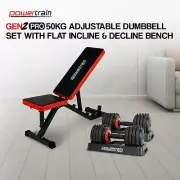 Powertrain Gen2 Pro 50KG Adjustable Dumbbell Set with Flat Incline Decline Bench