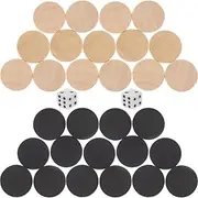 Abaodam 30pcs Wooden Backgammon Pieces Solid Wood Checker Pieces Set Board Game Table Chips 19mm Small Backgammon Checkers with Dice Game Accessories